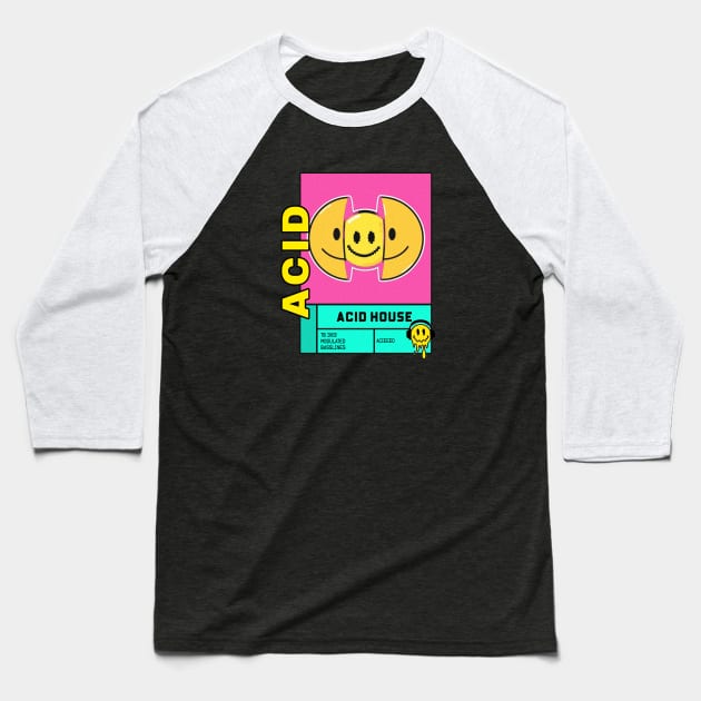 ACID HOUSE - pixel smile Baseball T-Shirt by DISCOTHREADZ 